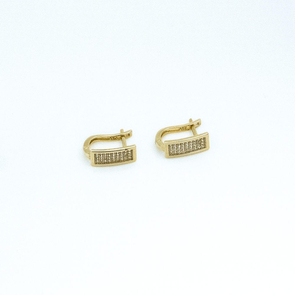 14 Ayar Taşlı Dikdörtgen Altın Küpe