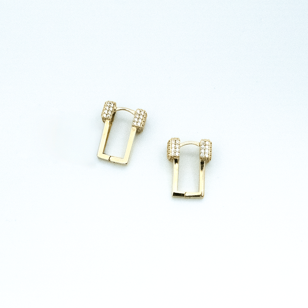 14 Ayar Taşlı Kareli Altın Küpe