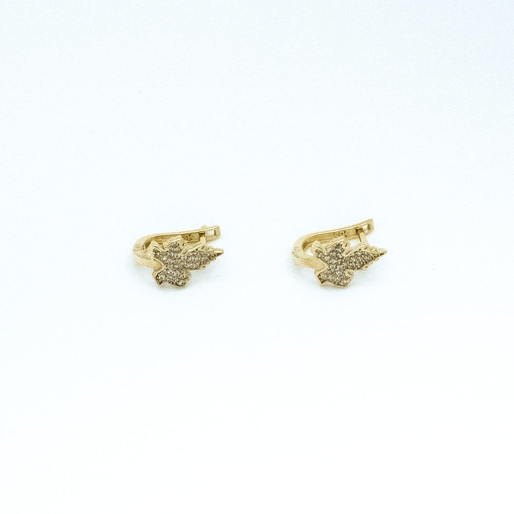 14 Ayar Taşlı Yaprak Kesim Altın Küpe