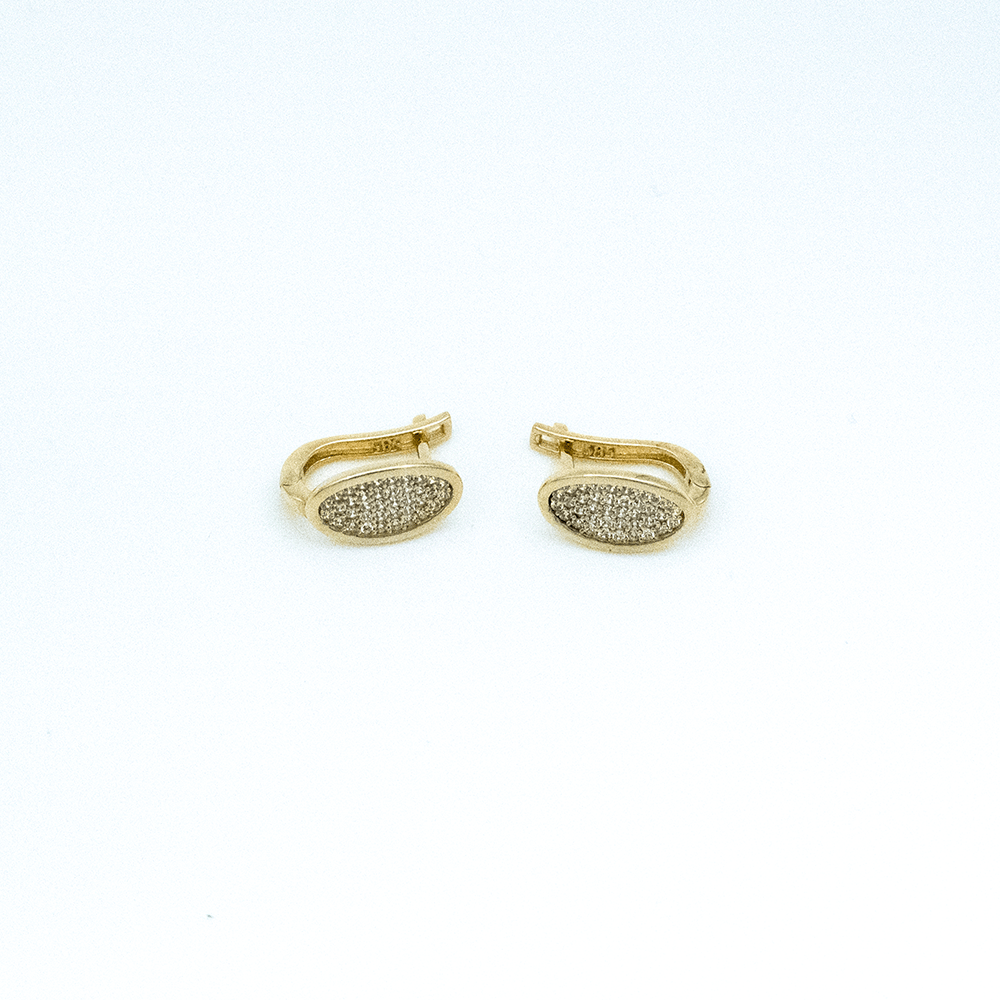 14 Ayar Taşlı Oval Kesim Altın Küpe