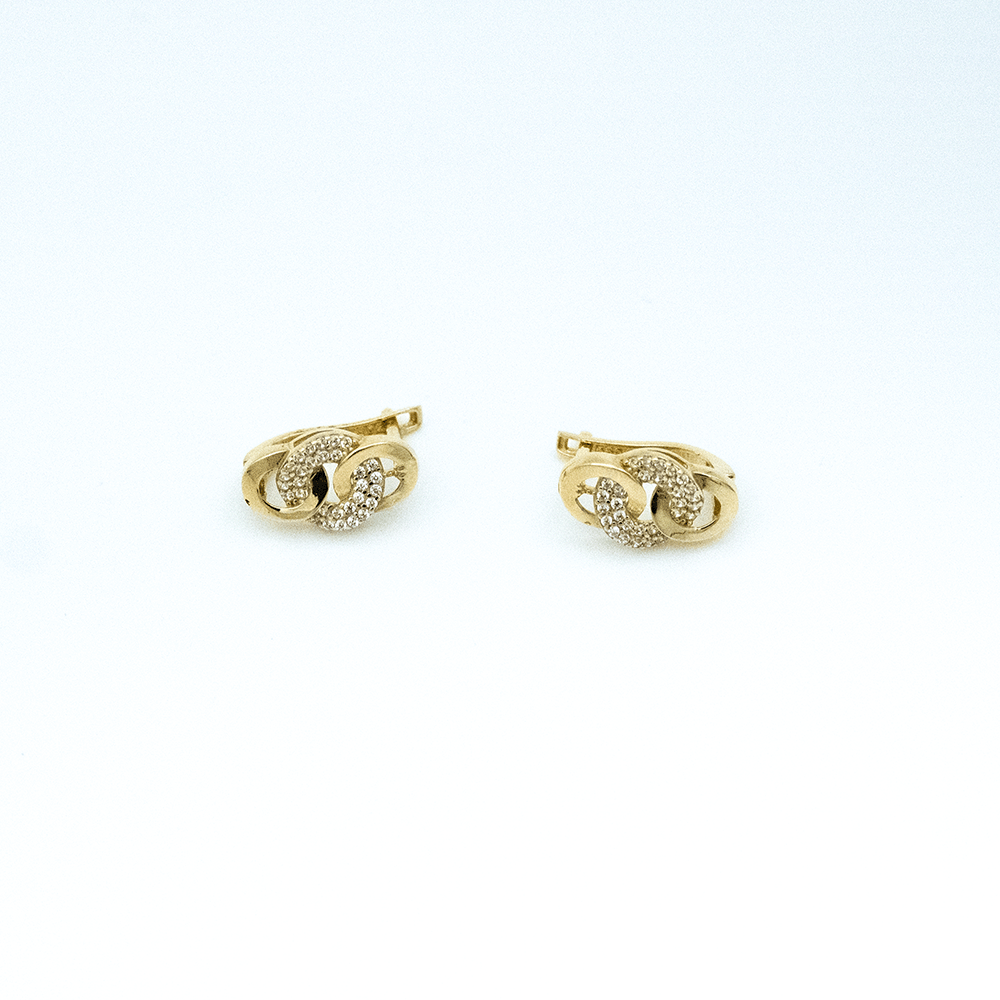 14 Ayar Taşlı Bağlı Kesim Altın Küpe