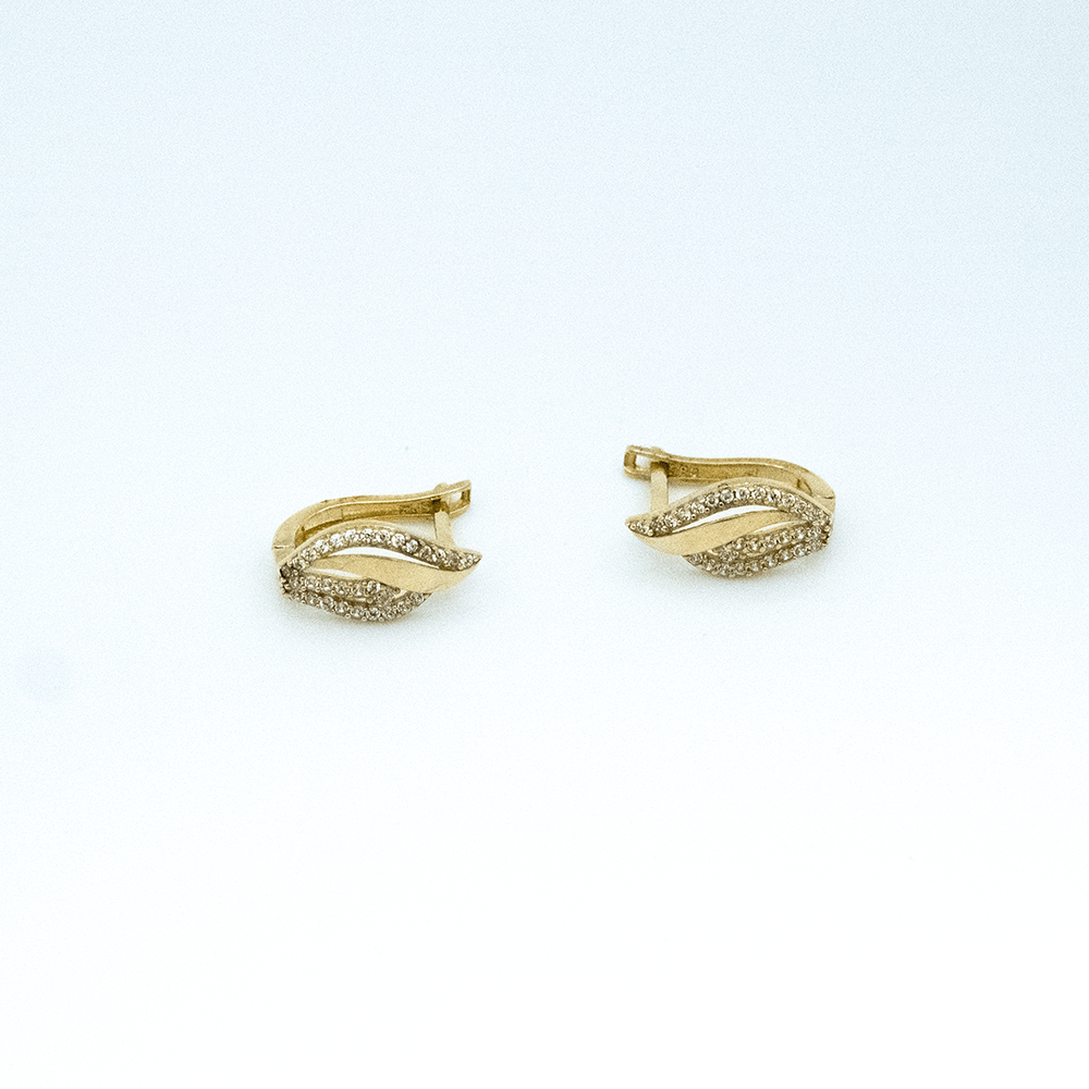 14 Ayar Taşlı Desenli Kesim Altın Küpe