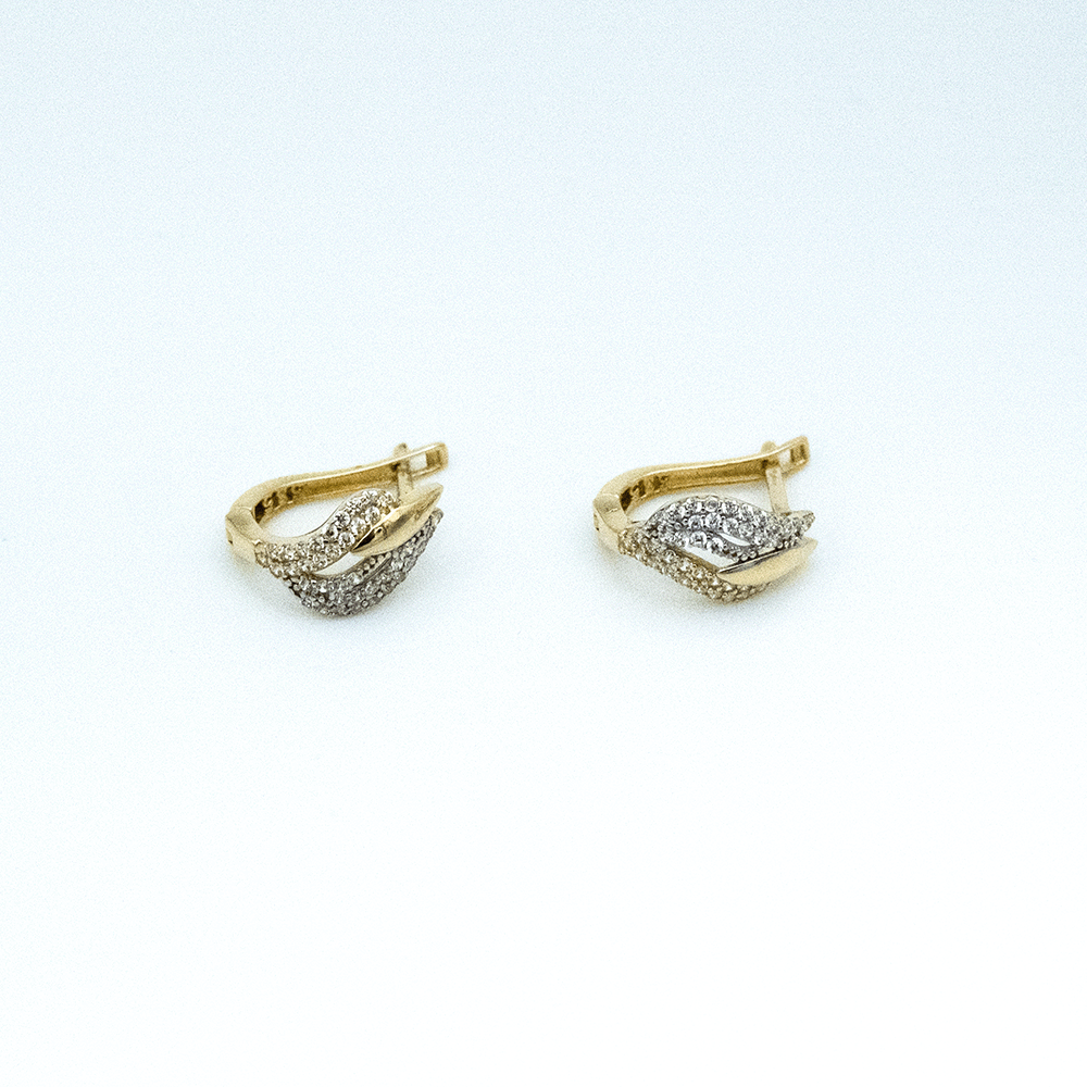 14 Ayar Taşlı Detaylı Altın Küpe