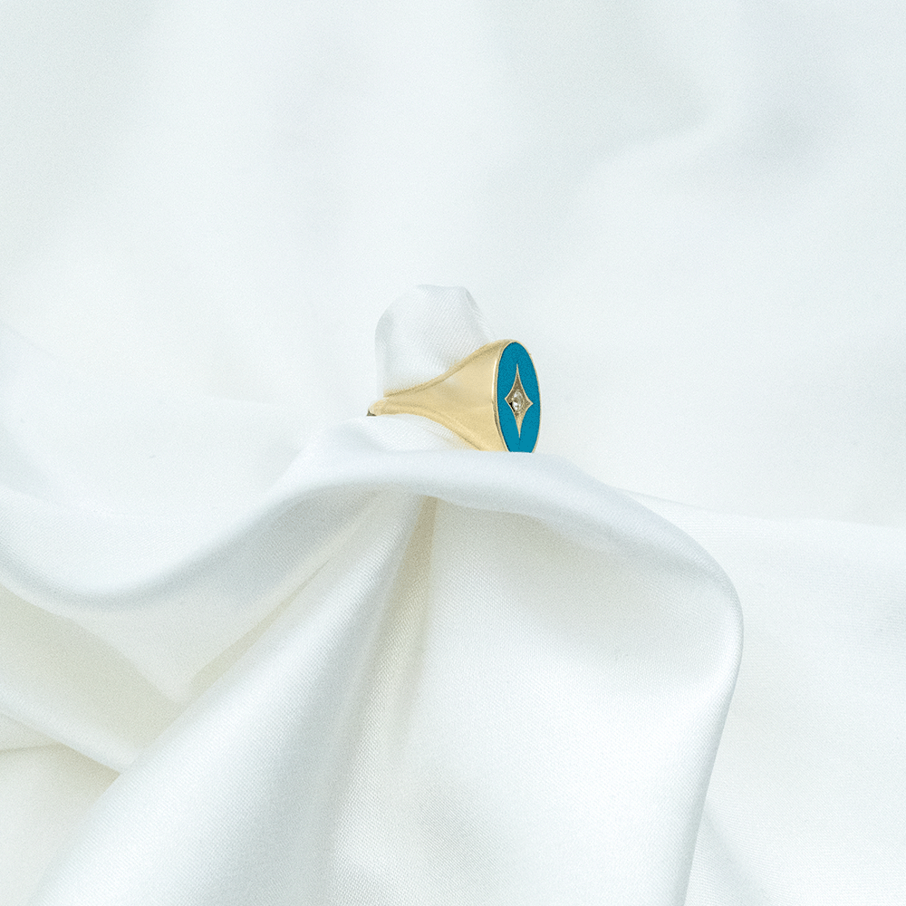 14 Ayar Mavi Mineli Taşlı Altın Yüzük