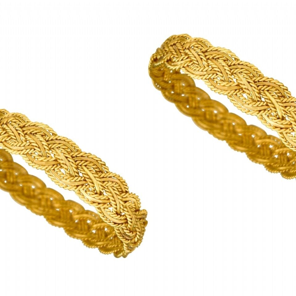 22 Ayar Üçlü Örme Bilezik 25 Gr 6.8 ⌀ - Standart Gold Rengi