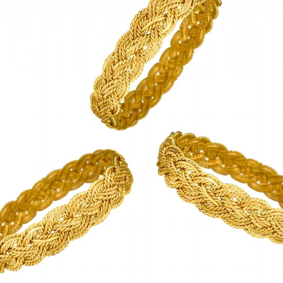 22 Ayar Üçlü Örme Bilezik 25 Gr 6.8 ⌀ - Standart Gold Rengi