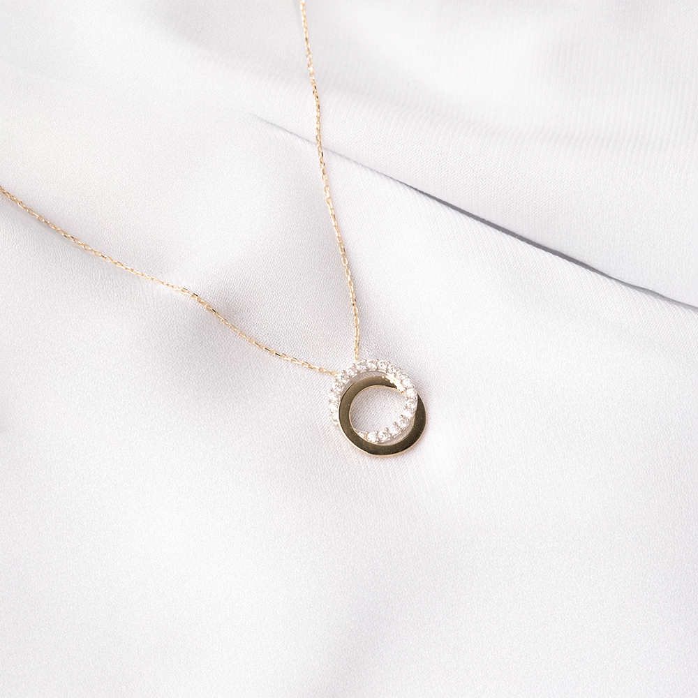 14 Ayar Çift Geçişli Daire Altın Kolye