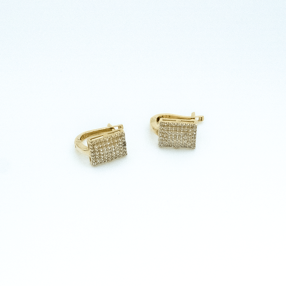 14 Ayar Taşlı Kare Altın Küpe
