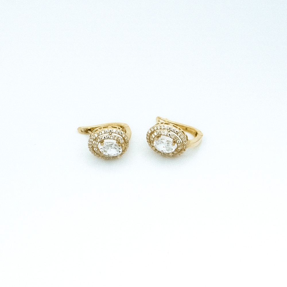 14 Ayar Yuvarlak Taşlı Detaylı Altın Küpe