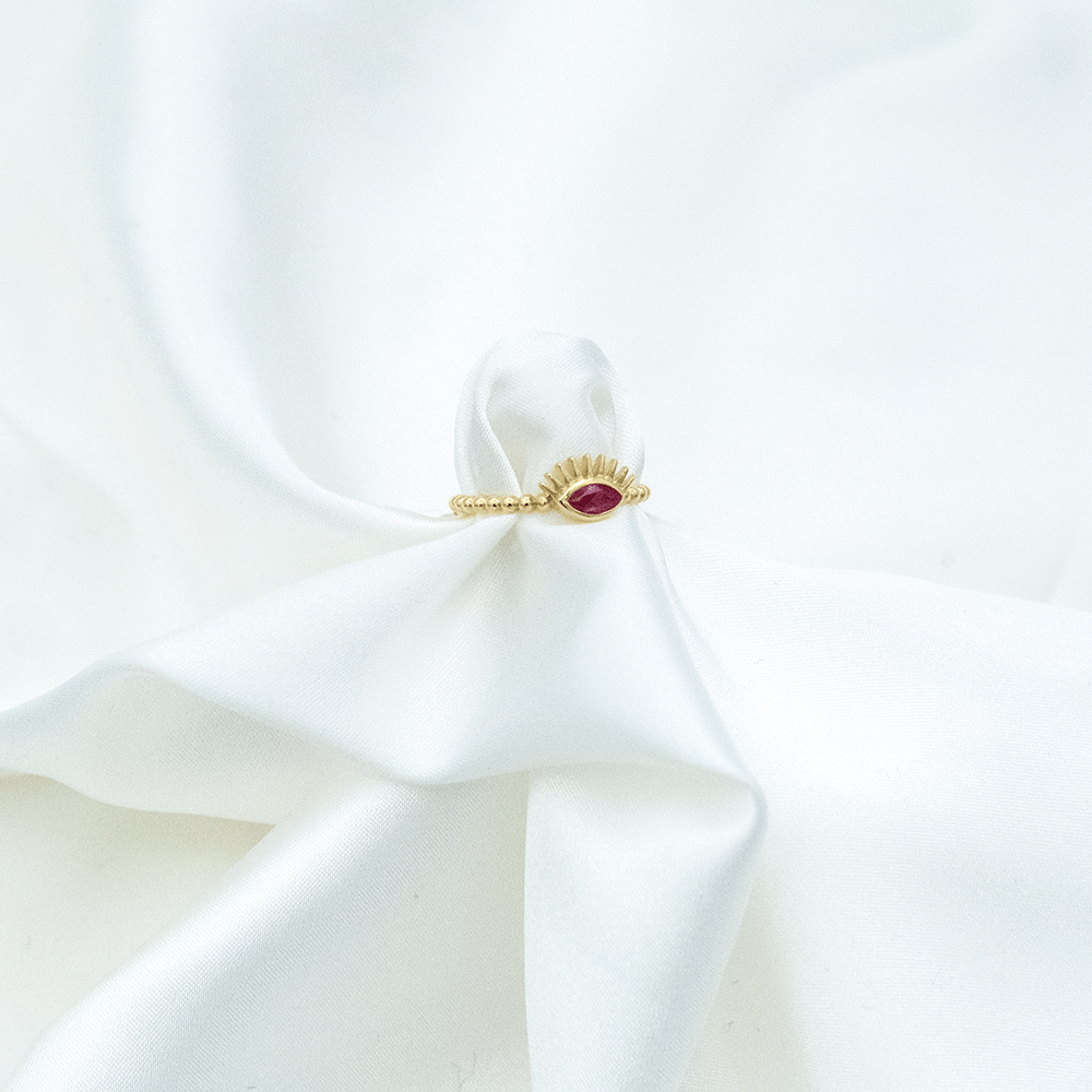 14 Ayar Koyu Mor Taşlı Göz Altın Yüzük