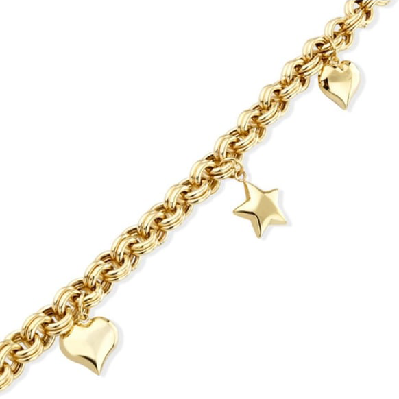14 Ayar Kalp ve Yıldız Charmlı Altın Bileklik