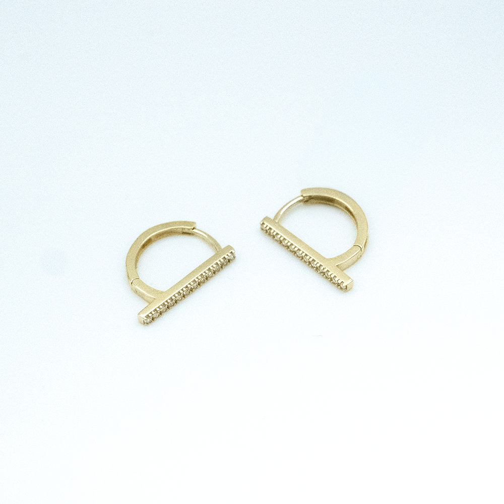 14 Ayar Taşlı Düz Altın Küpe