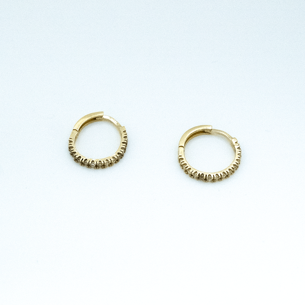 14 Ayar Yuvarlak Taşlı Daire Altın Küpe