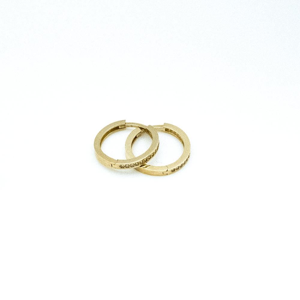 14 Ayar Taşlı Sıralı Daire Altın Küpe