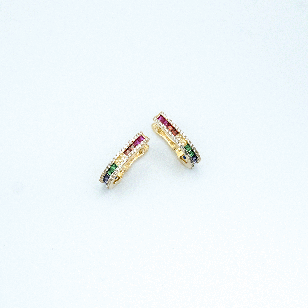 14 Ayar Renkli Taşlı Sıralı Altın Küpe