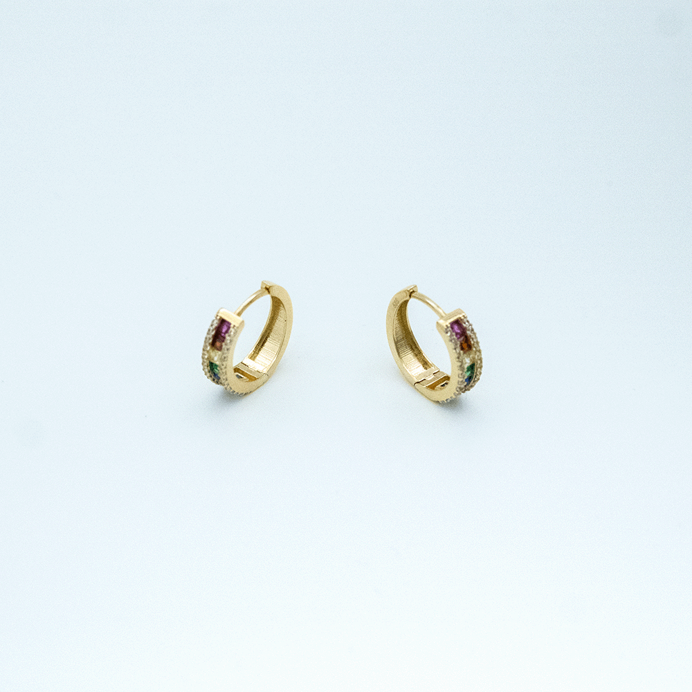 14 Ayar Renkli Taşlı Sıralı Detaylı Altın Küpe