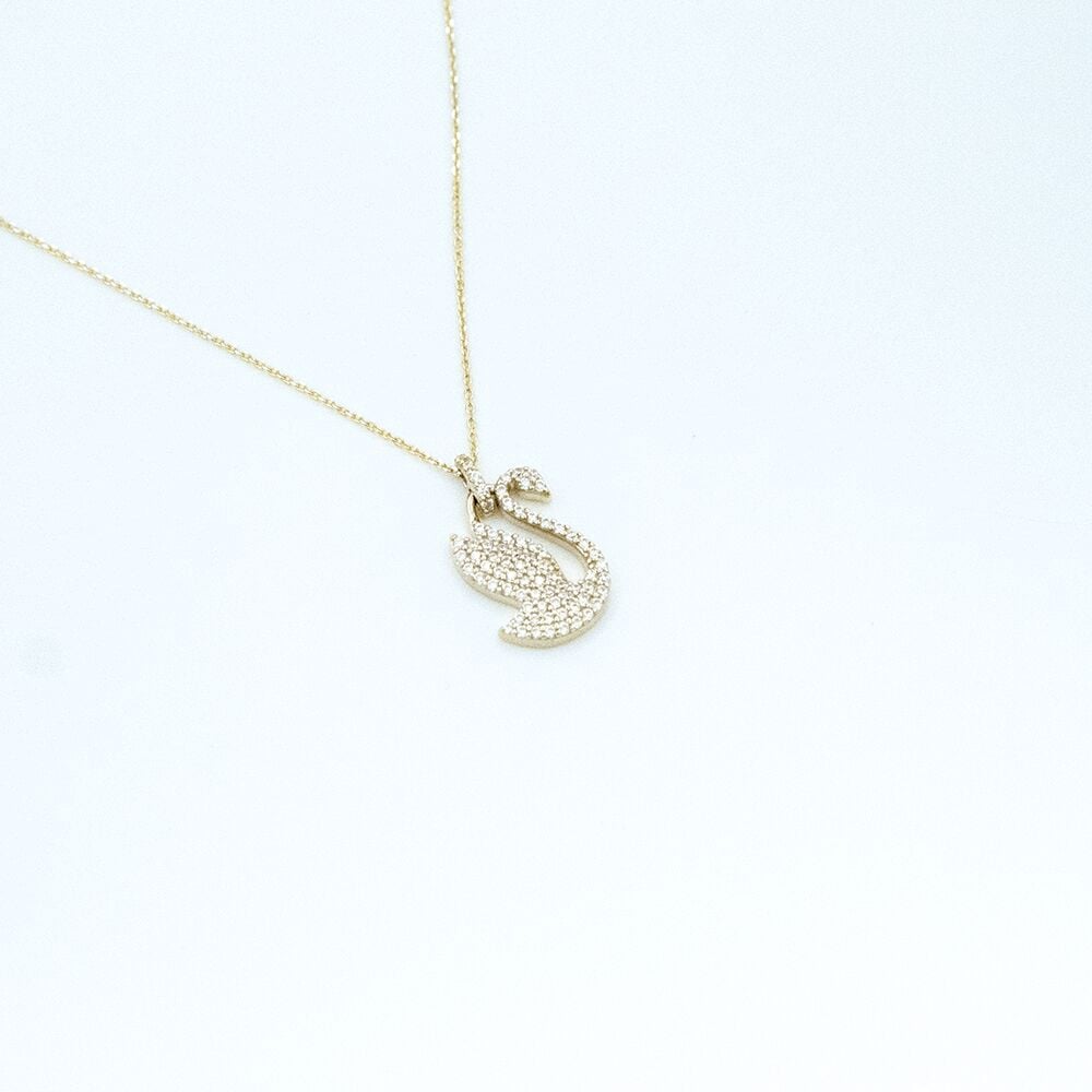 14 Ayar Taşlı Kuğu Altın Kolye