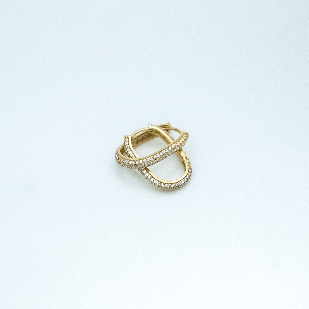 14 Ayar Taşlı Yuvarlatılmış Oval Altın Küpe