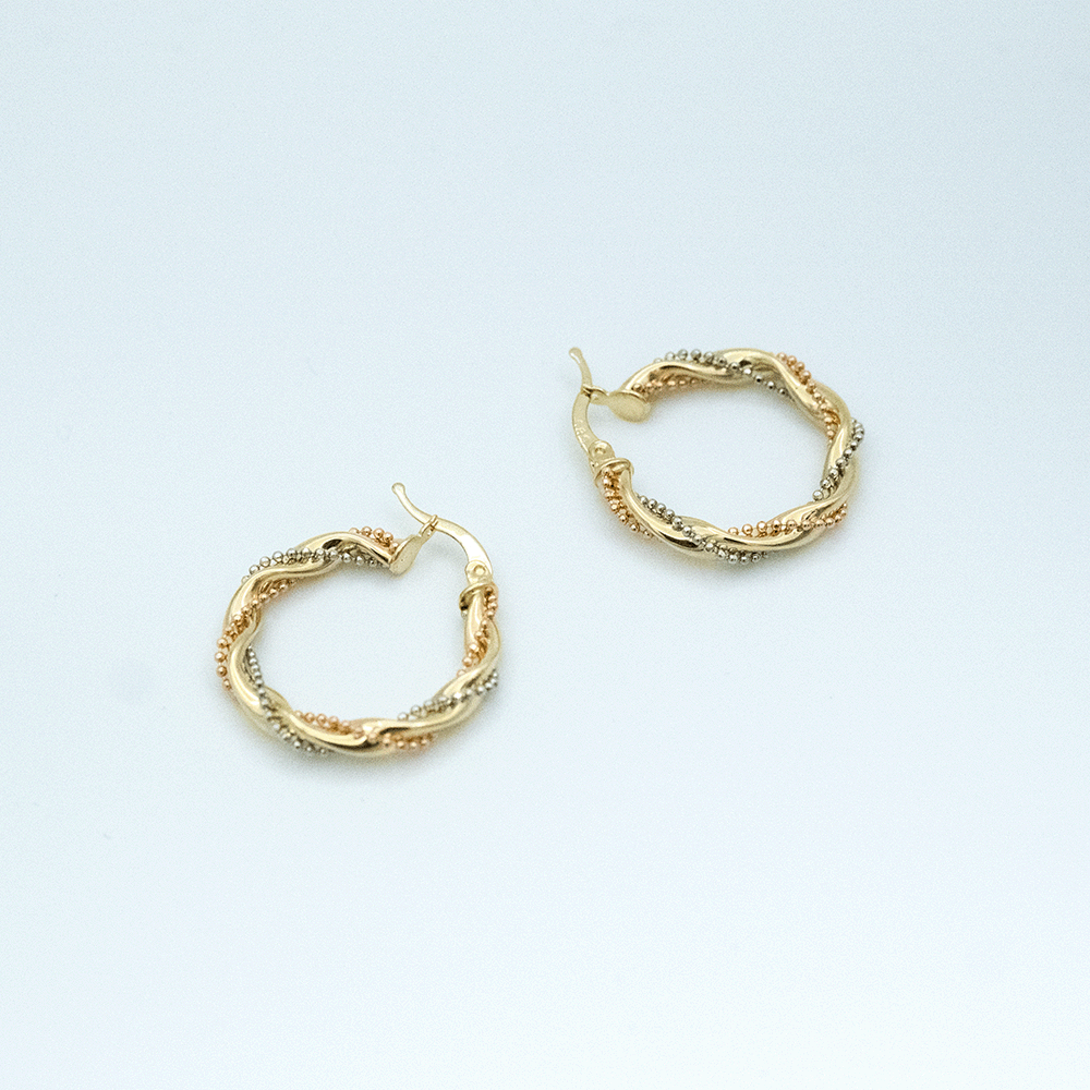 14 Ayar Taşlı Sarmal Kesim Altın Küpe