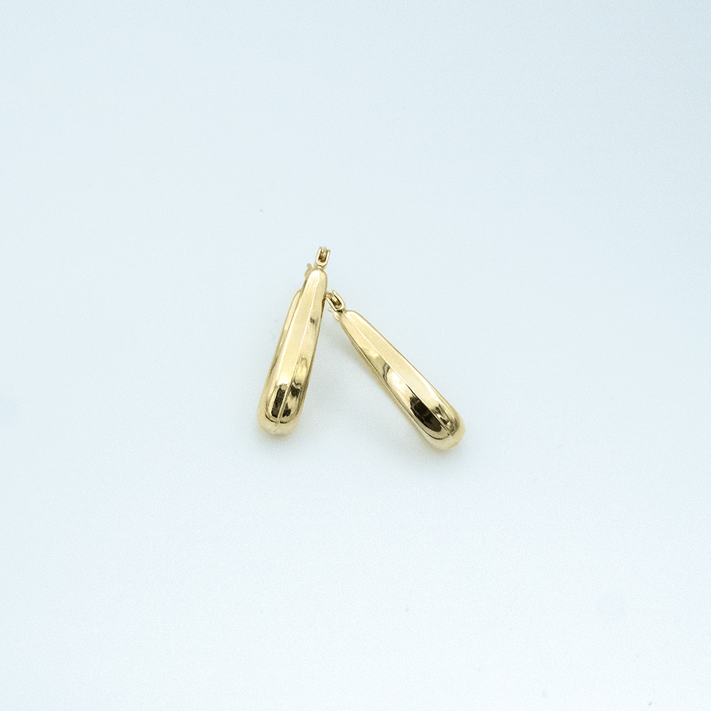 14 Ayar Uzun Parlak Detaylı Altın Küpe