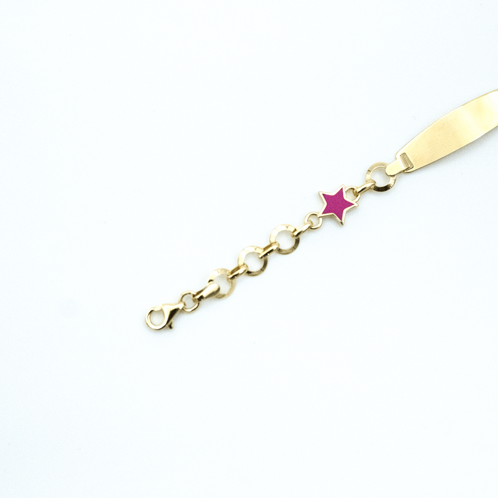 14 Ayar Mor Yıldız Detaylı Altın Künye Bileklik