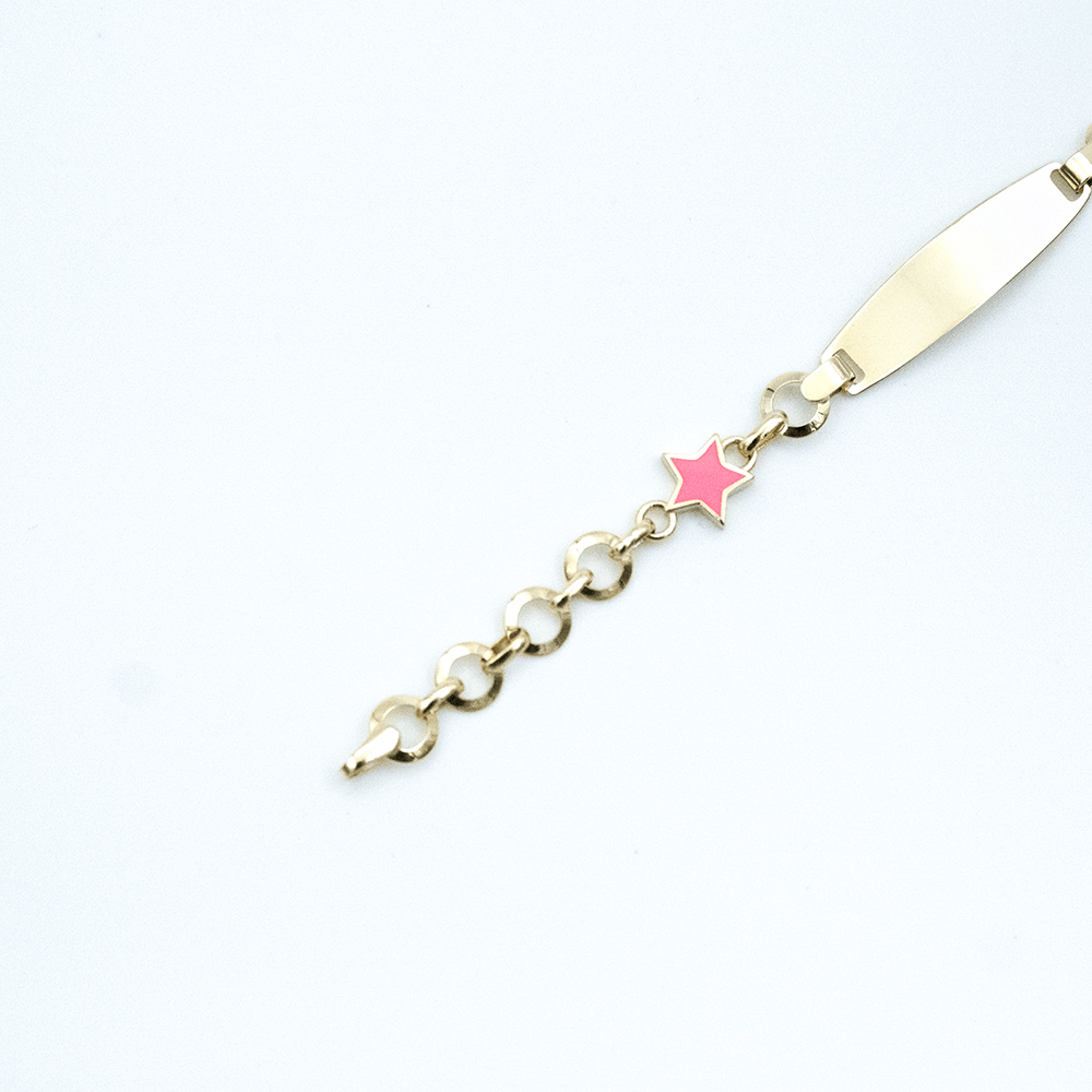 14 Ayar Pembe Yıldız Detaylı Altın Künye Bileklik