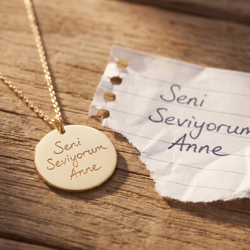 Kişiye Özel Not ve El Yazısı Baskılı Altın Kolye