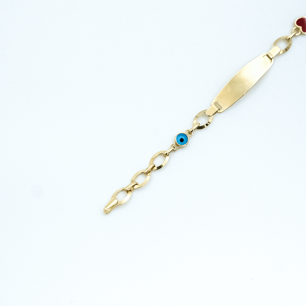 14 Ayar Nazar Boncuğu Detaylı Altın Künye Bileklik