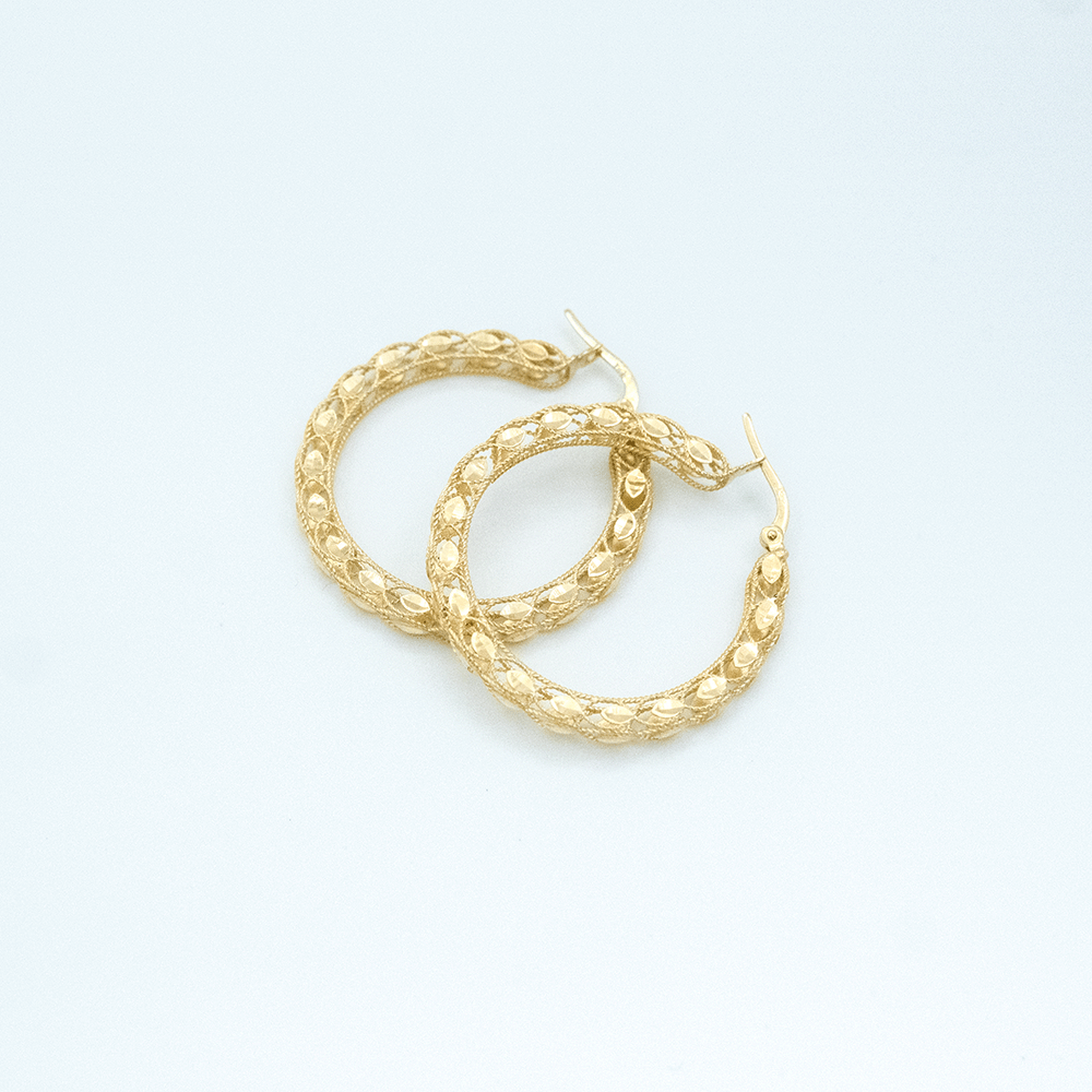 14 Ayar Boşluklu Örgü Dairesel Altın Küpe