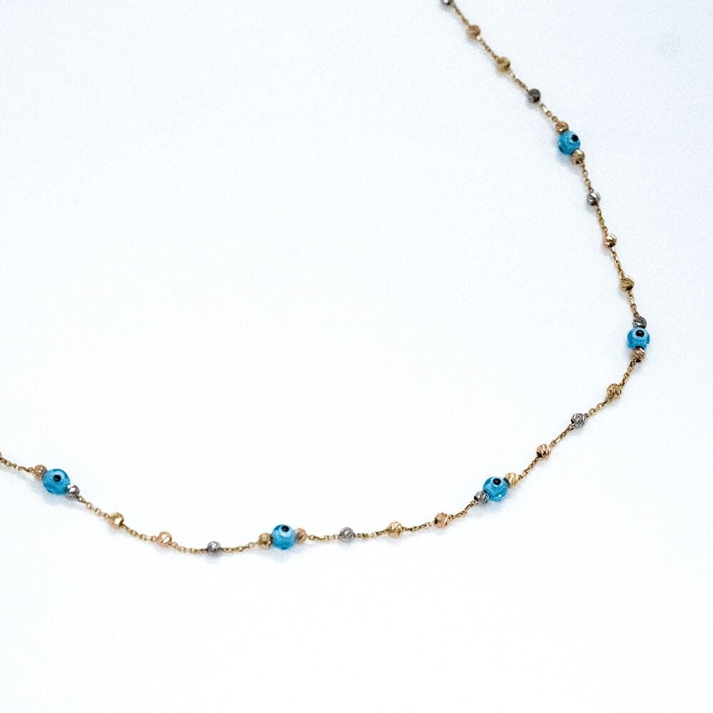 14 Ayar Nazar Boncuklu Dorikalı Altın Kolye