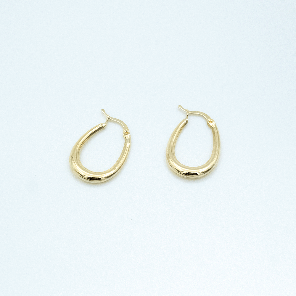 14 Ayar Parlak Oval Daire Altın Küpe