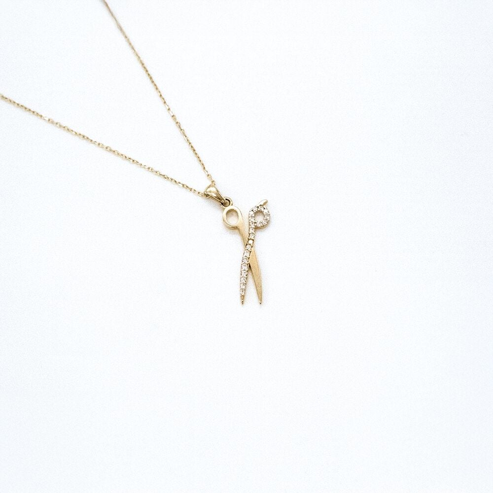 14 Ayar Taşlı Makas Altın Kolye