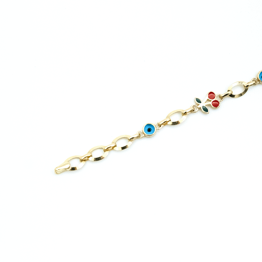 14 Ayar Meyveli Detaylı Nazar Boncuklu Altın Bileklik