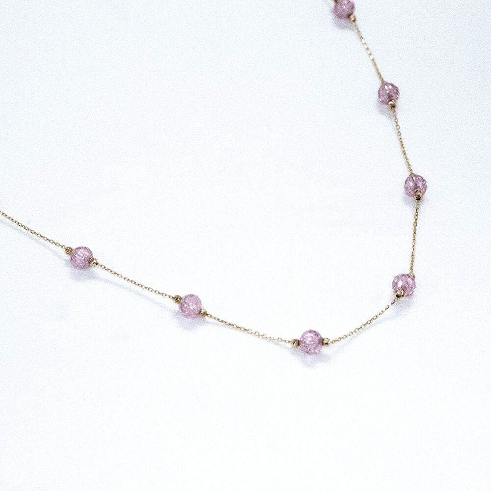 14 Ayar Pembe Taşlı Altın Kolye