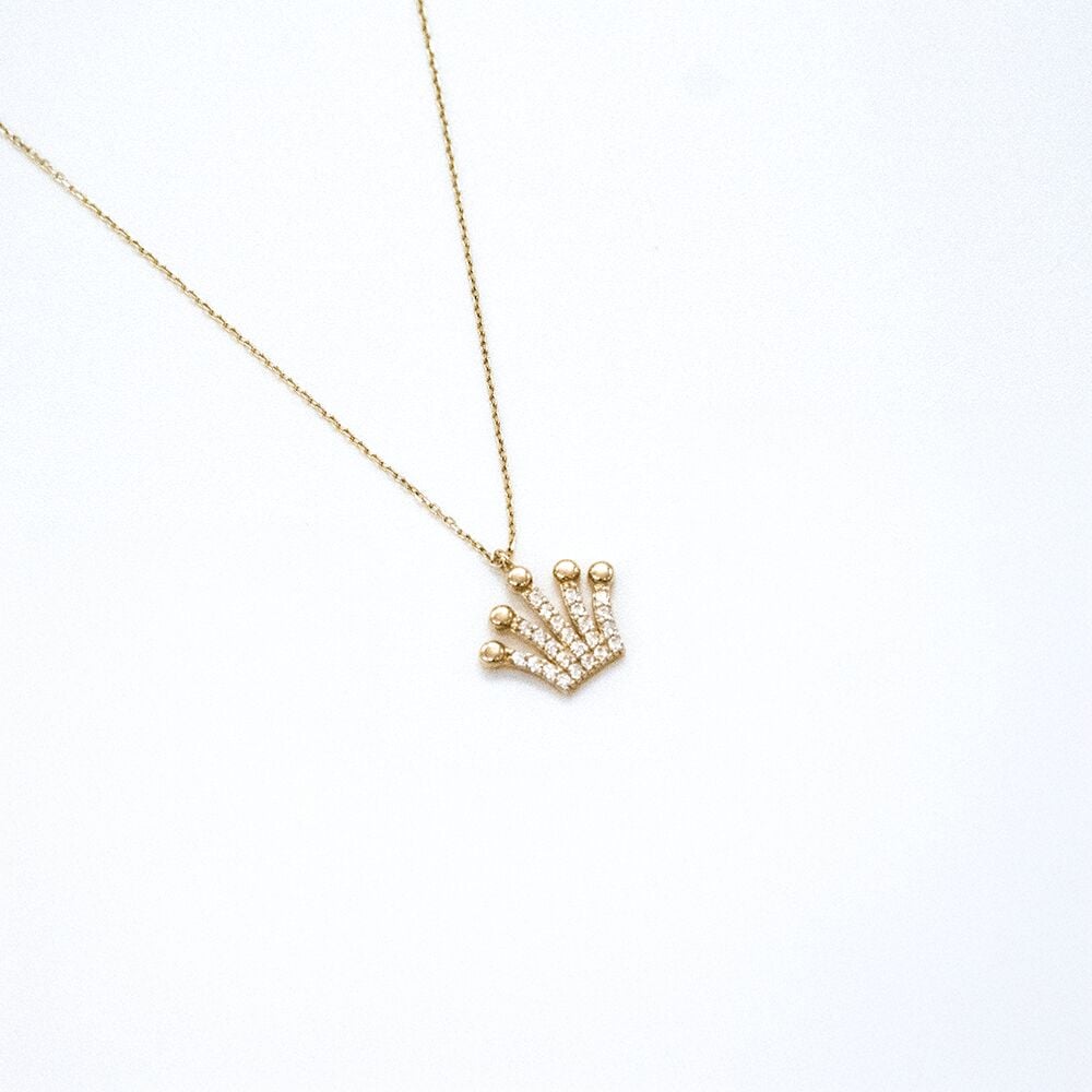 14 Ayar Taşlı Kral Tacı Altın Kolye