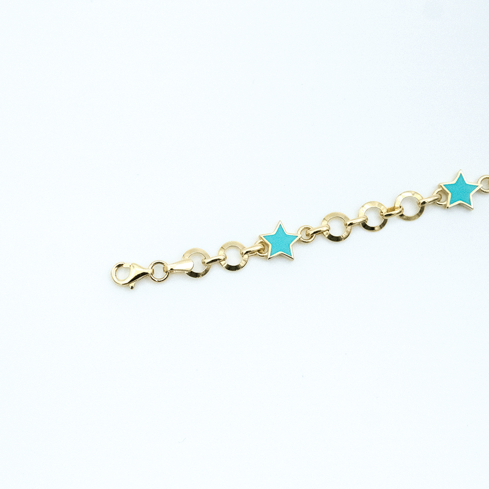 14 Ayar Mavi Yıldız Detaylı Altın Bileklik