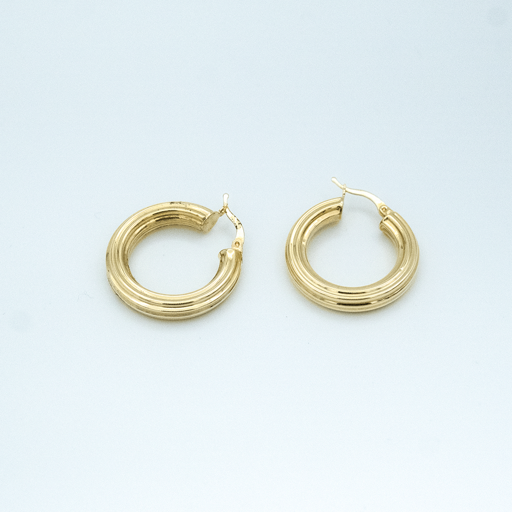 14 Ayar Dikey Çizgili Daire Altın Küpe