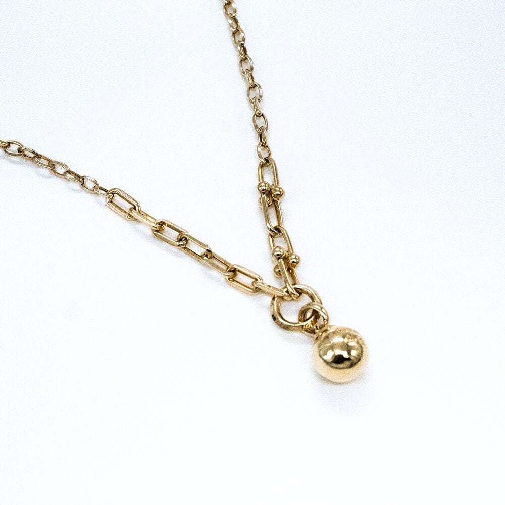 14 Ayar Ataç ve Sallantılı Top Altın Kolye