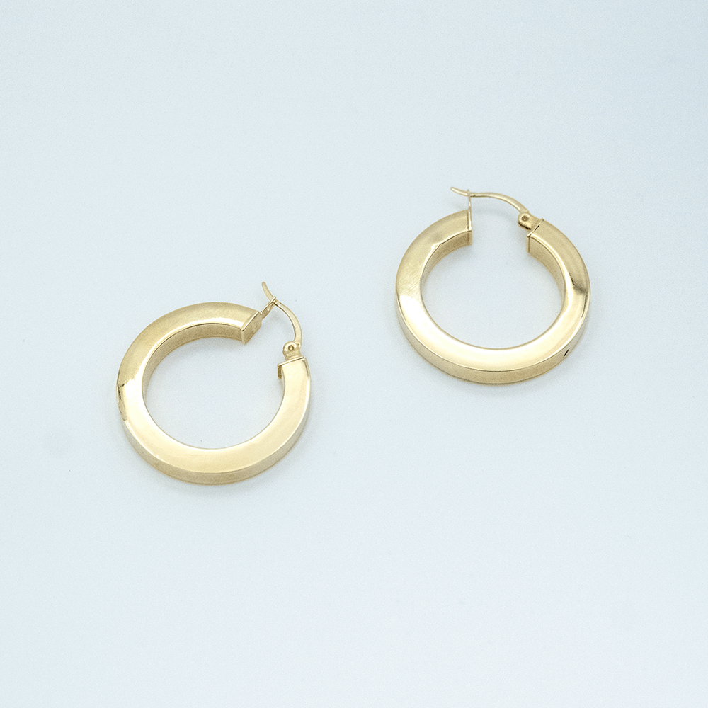 14 Ayar Köşeli Kalın Daire Altın Küpe