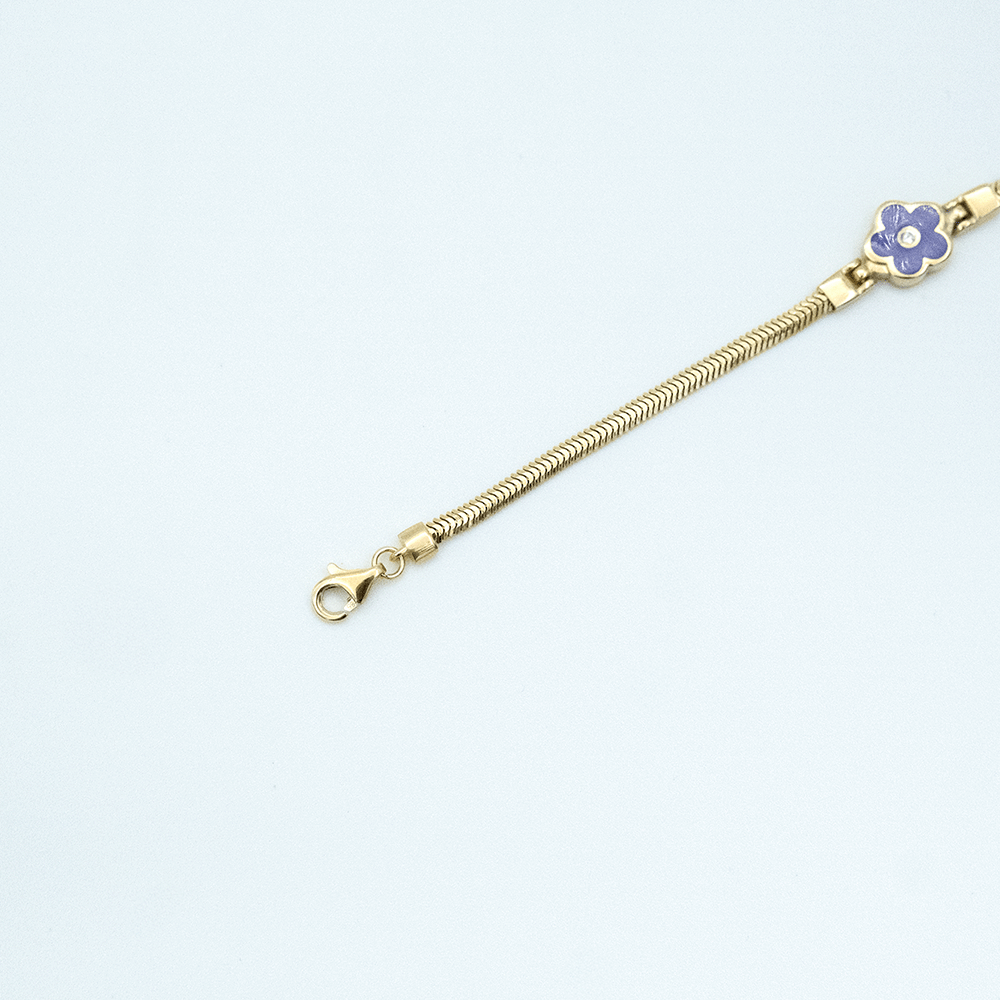 14 Ayar Çiçek Detaylı Balık Sırtı Altın Bileklik