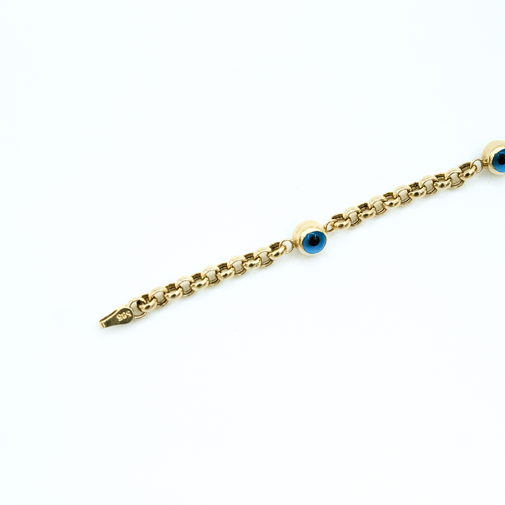 14 Ayar Nazar Boncuklu Zincirli Altın Bileklik