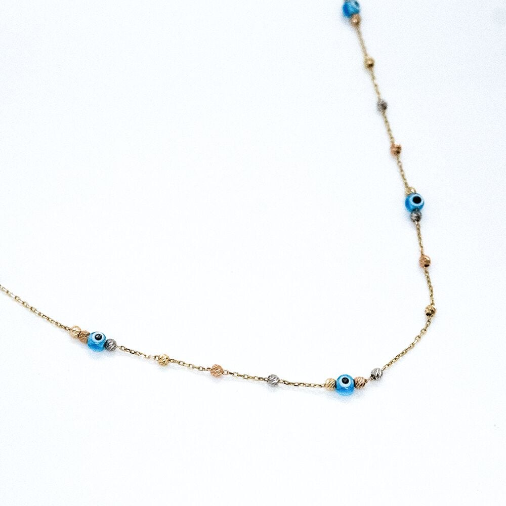 14 Ayar Renkli Dorika Toplu Nazar Boncuğu Altın Kolye