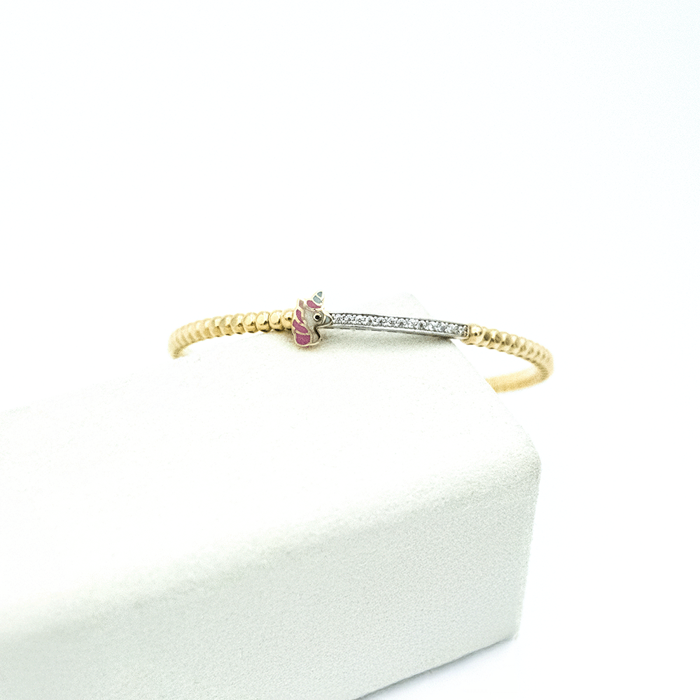 14 Ayar Renkli Keçi Detaylı Kelepçe Altın Bileklik