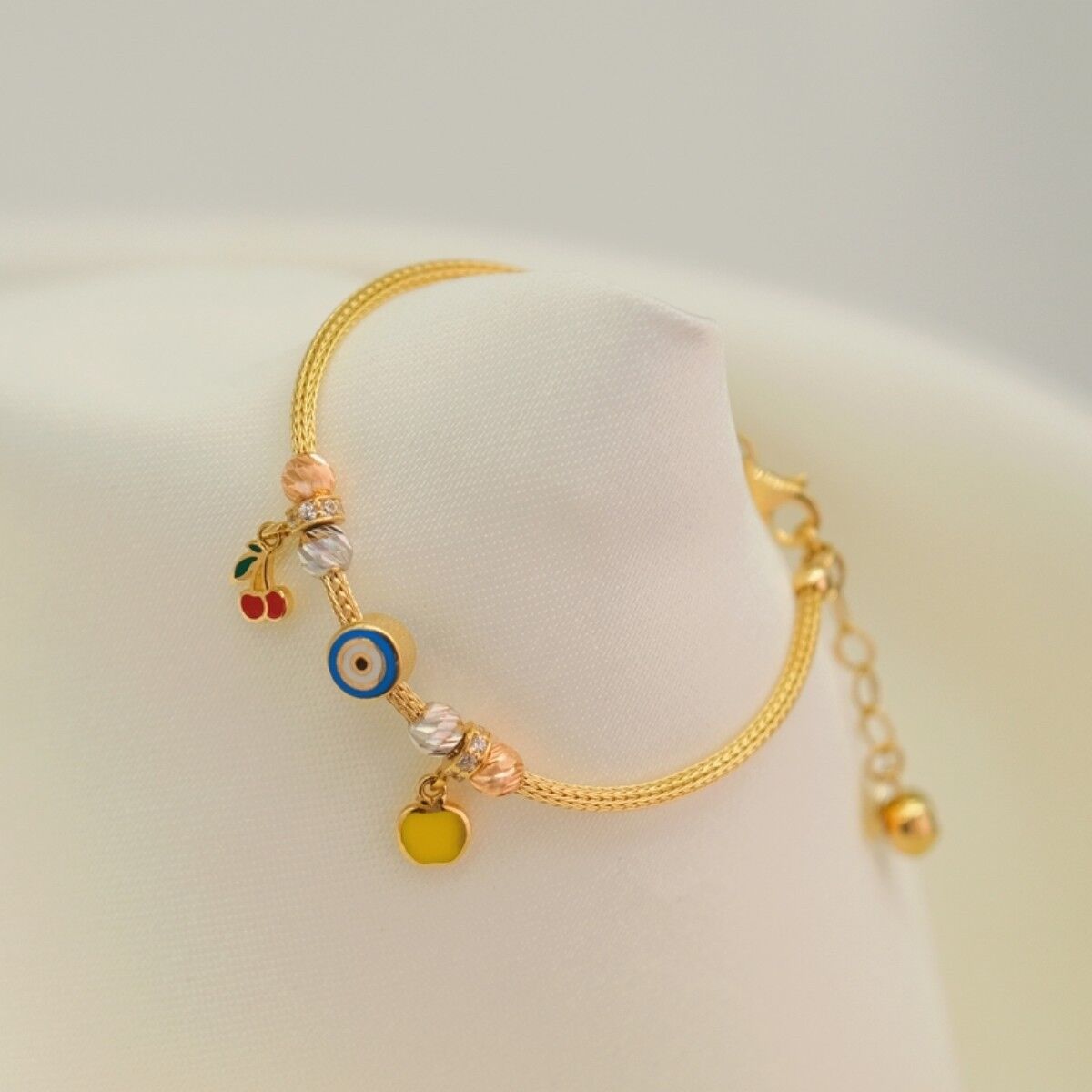 14 Ayar Nazar Boncuklu Pandora Altın Çocuk Bilekliği