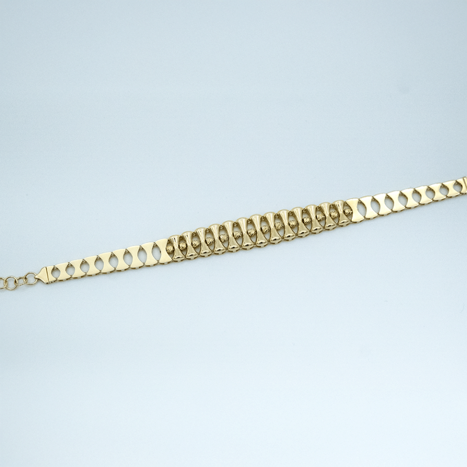 14 Ayar Sıralı Kemik Detaylı Altın Bileklik