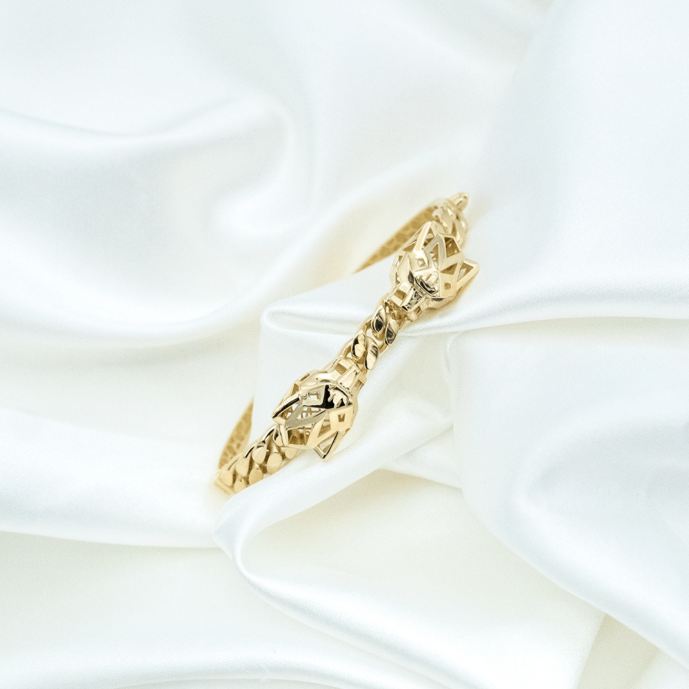 14 Ayar Puma Detaylı Altın Kelepçe Bileklik