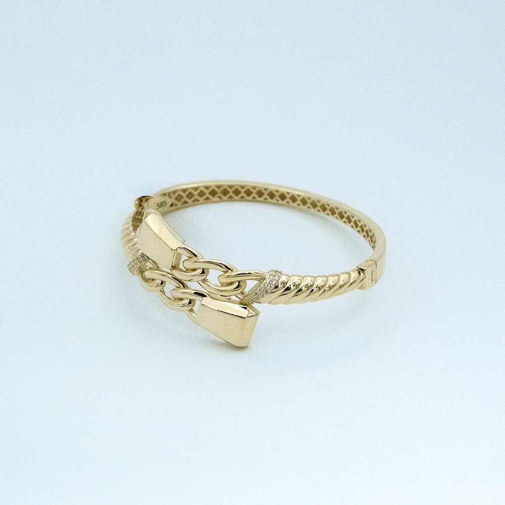 14 Ayar Zincir Detaylı Kelepçe Altın Bileklik