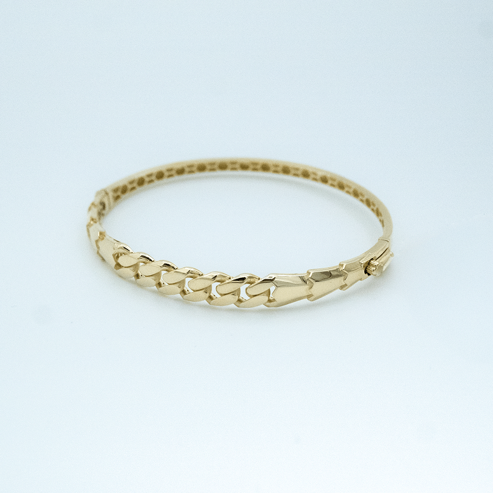 14 Ayar Zincirli Detaylı Kelepçe Altın Bileklik