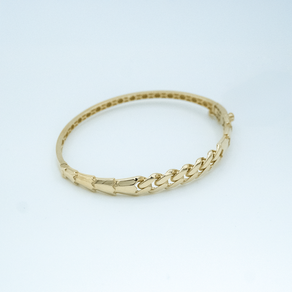 14 Ayar Zincirli Detaylı Kelepçe Altın Bileklik