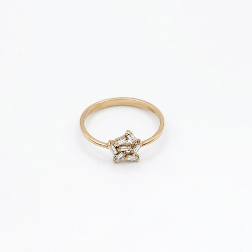 14 Ayar Bagetli Kesim Pırlanta Yüzük